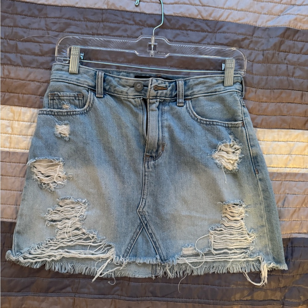 Hollister Light Blue high-rise Distressed Mini Skirt
